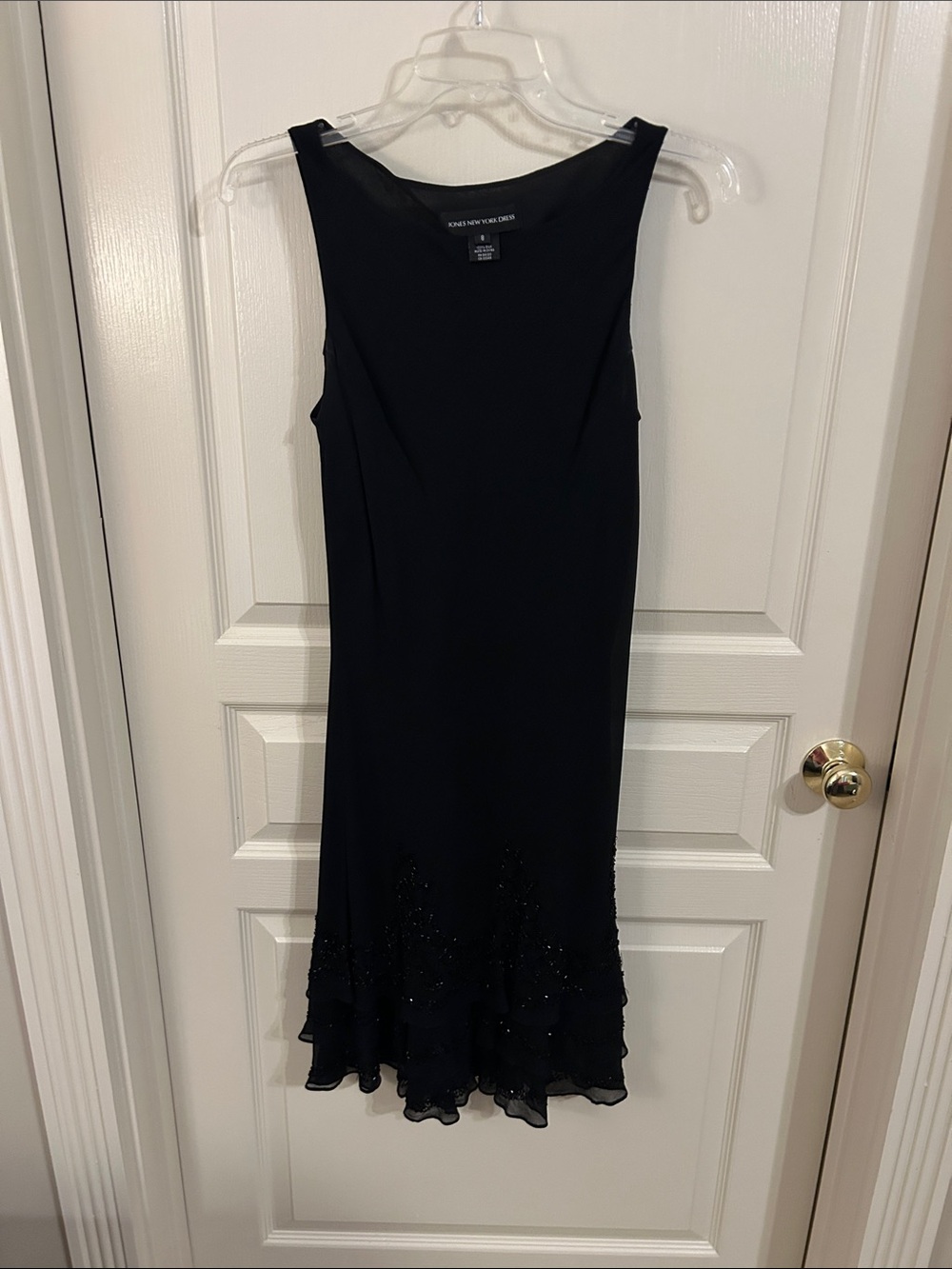 Jones New York Black Sleeveless Midi Dress with Beaded Hem (Vintage)